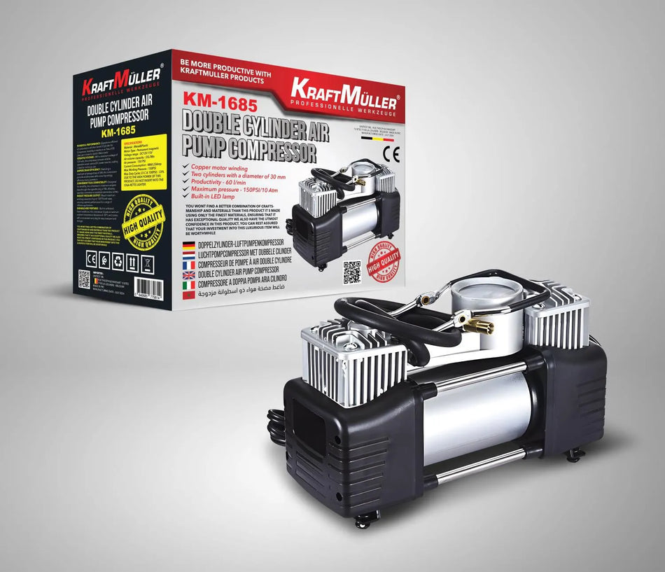 Compresor portátil de dos cilindros Kraftmuller de 12 V y 150 PSI