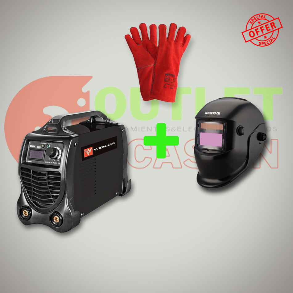 SOLDADURA IGBT INVERSOR MMA-300+PANTALLA SOLDADURA AUTOMATICA SOLAR+GUANTES SOLDAR DENSO ROJO LARGO