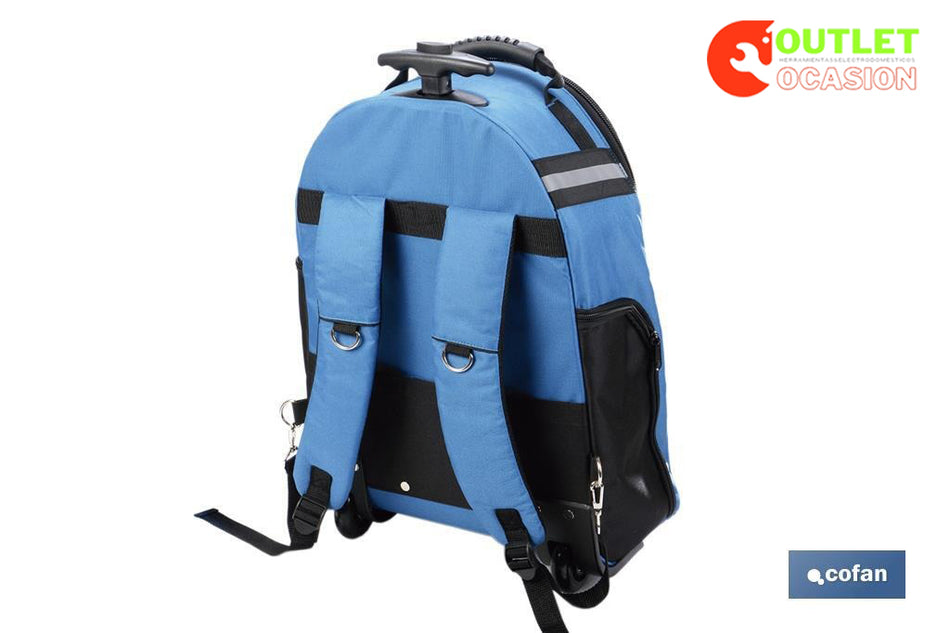 Mochila portaherramientas con múltiples bolsillos, ruedas y barra extensible
