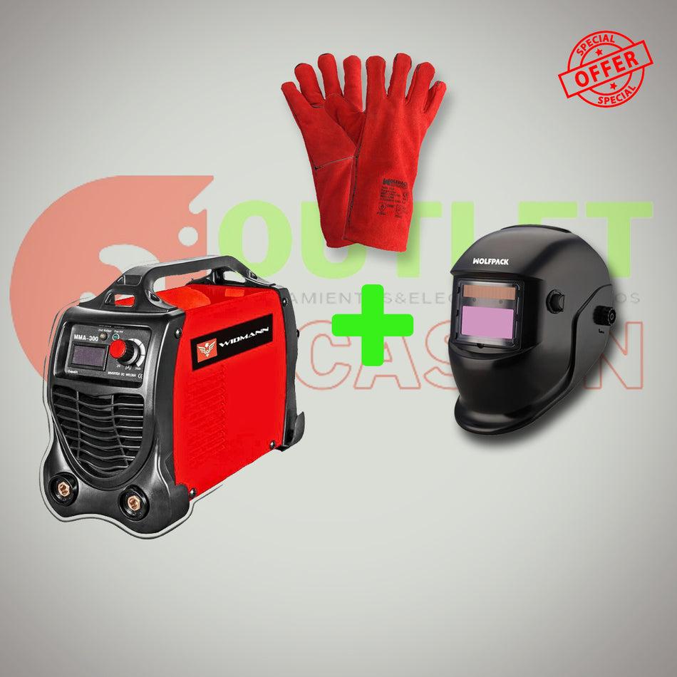 SOLDADURA IGBT INVERSOR MMA-300+PANTALLA SOLDADURA AUTOMATICA SOLAR+GUANTES SOLDAR DENSO ROJO LARGO
