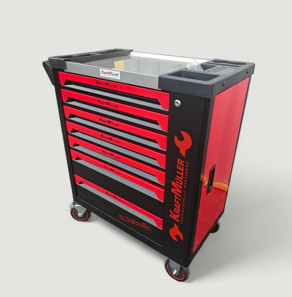 Carro de herramientas Kraftmuller de 7 cajones, 6 cajones llenos, con llave dinamométrica + armario lateral