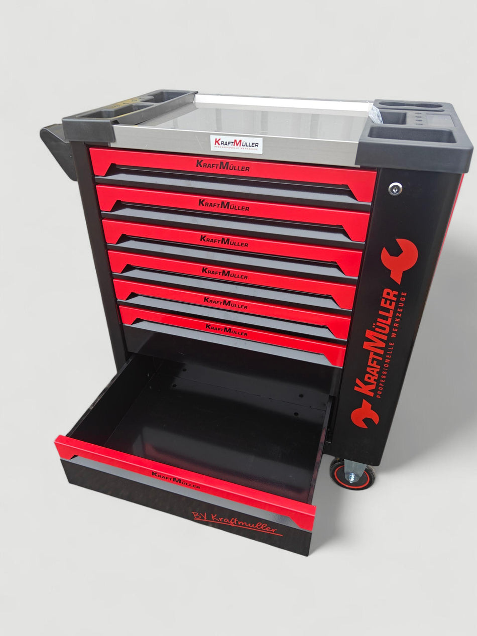 Carro de herramientas Kraftmuller de 7 cajones, 6 cajones llenos, con llave dinamométrica + armario lateral