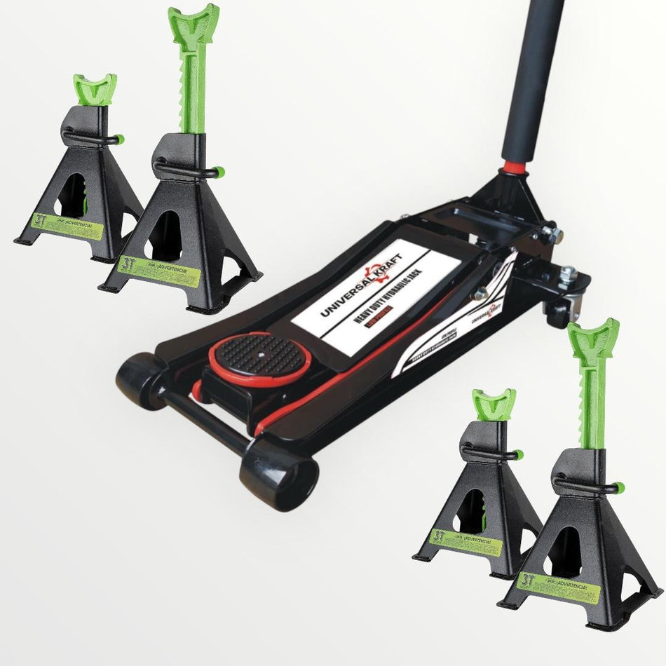 gato hidraulico 4 ton + 4 caballetes jbm de 3 ton