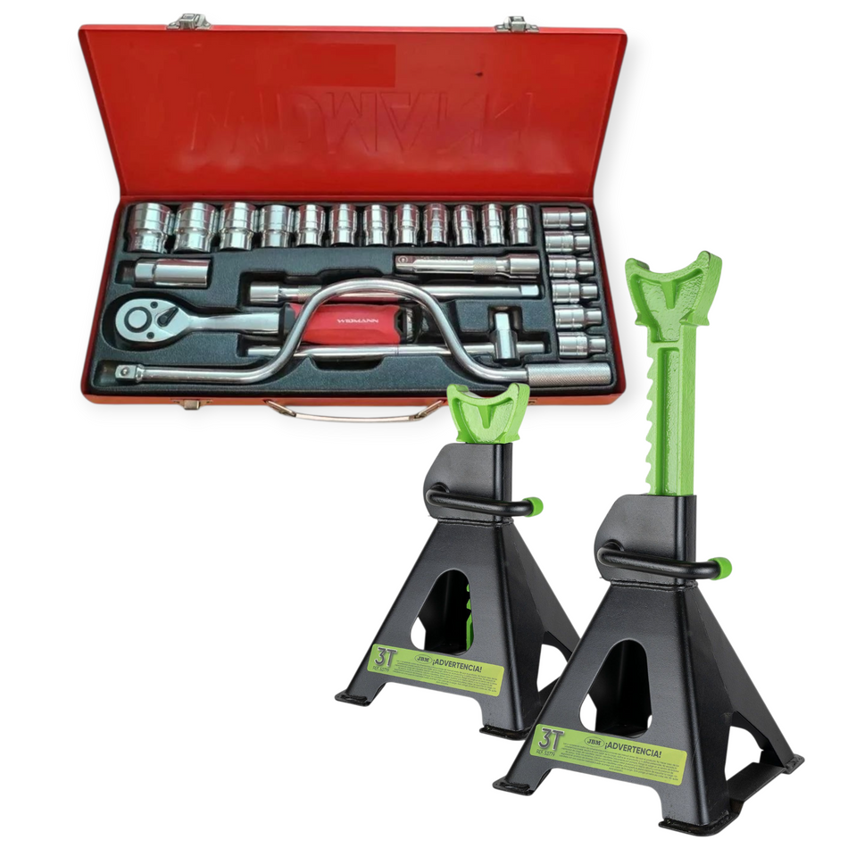 Kit oferta caja de herramientas +2caballetes 3t
