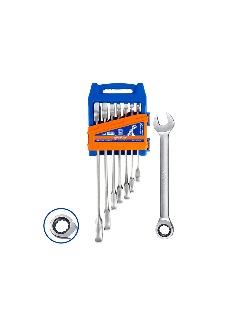 JUEGO 7PZS LLAVES COMBINADAS CON CARRACA 8-19MM WADFOW